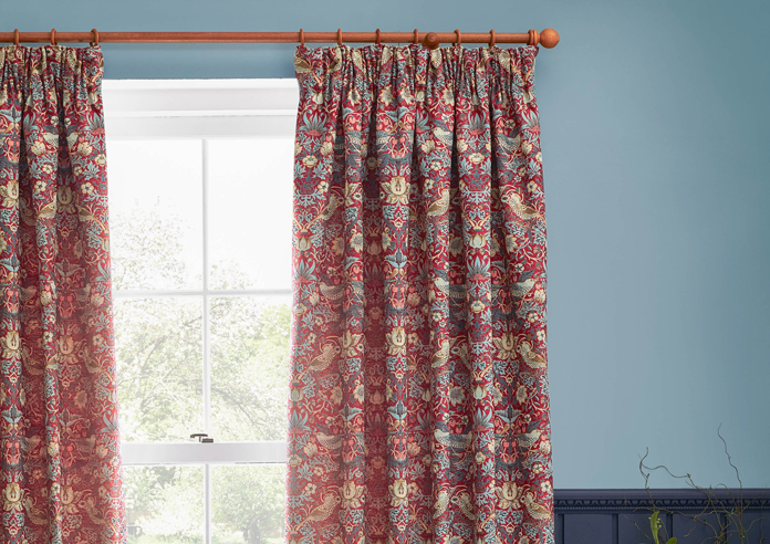 Strawberry Thief Jacquard Pencil Pleat, Berry - Ready Made Curtains - Image 9
